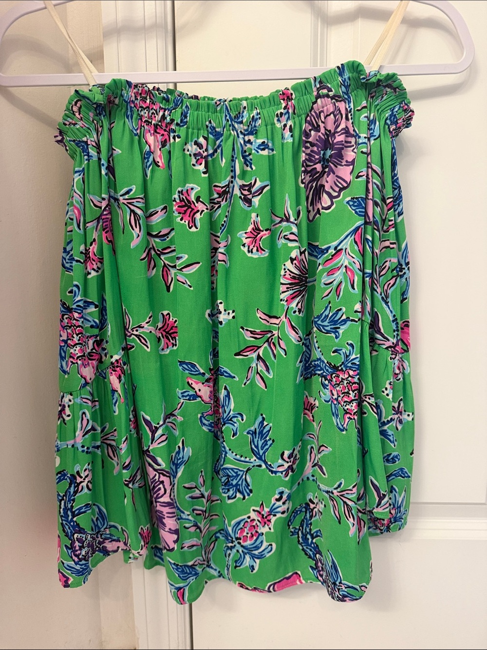 Lilly Pulitzer Green Floral Off-Shoulder Tunic with Pink & Blue Accents